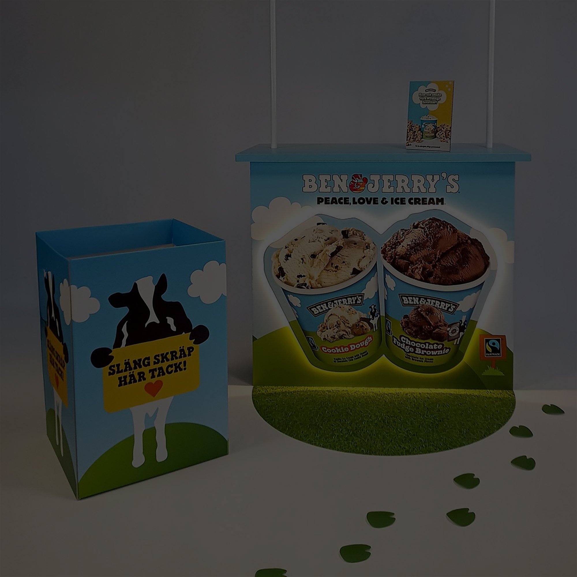 Ben & Jerry's branded retail display with printed ice cream graphics